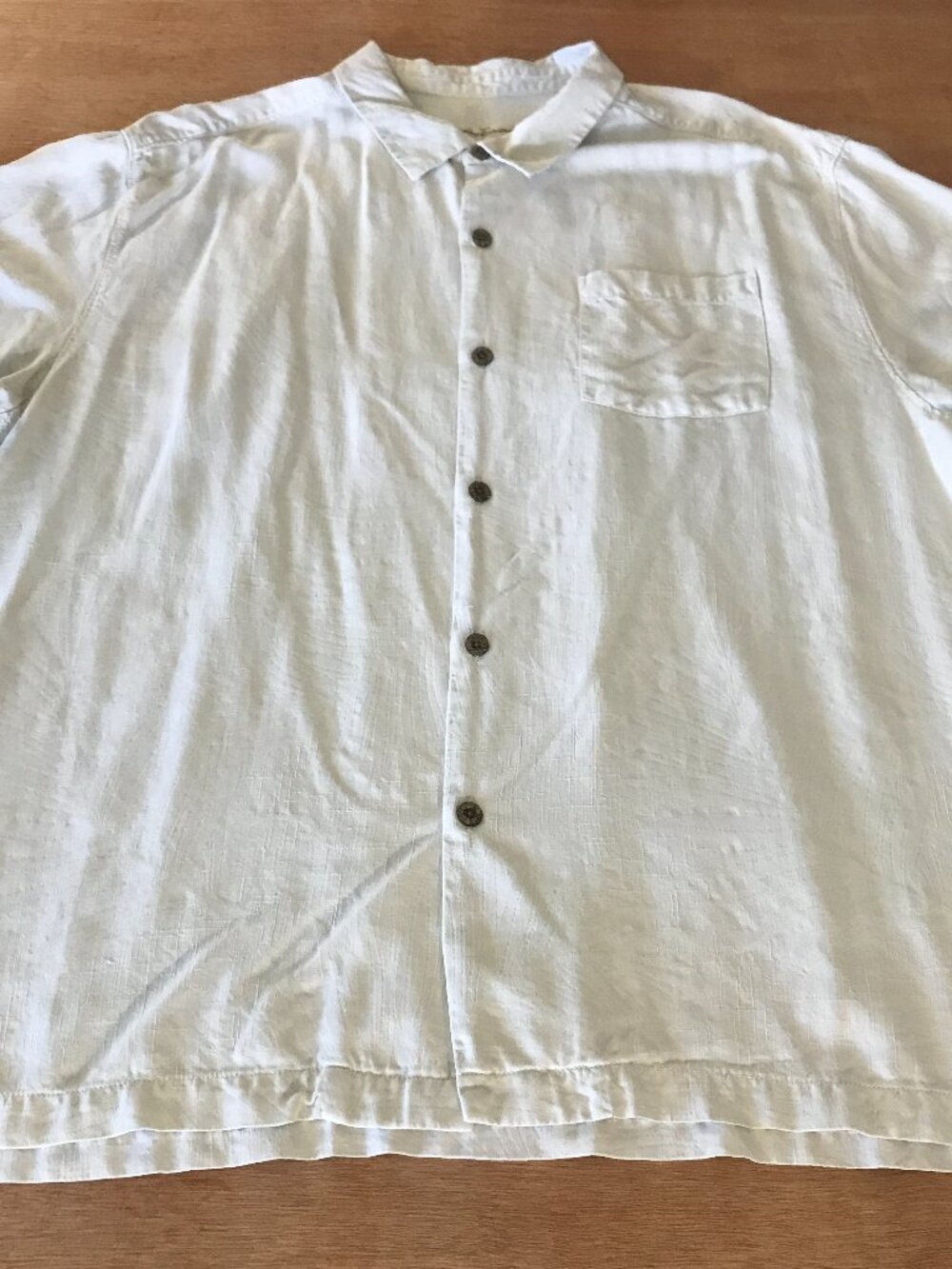Tommy Bahama 100% Silk Shirt Men XXL Beige Button Up Pocket Short Sleeve 19889